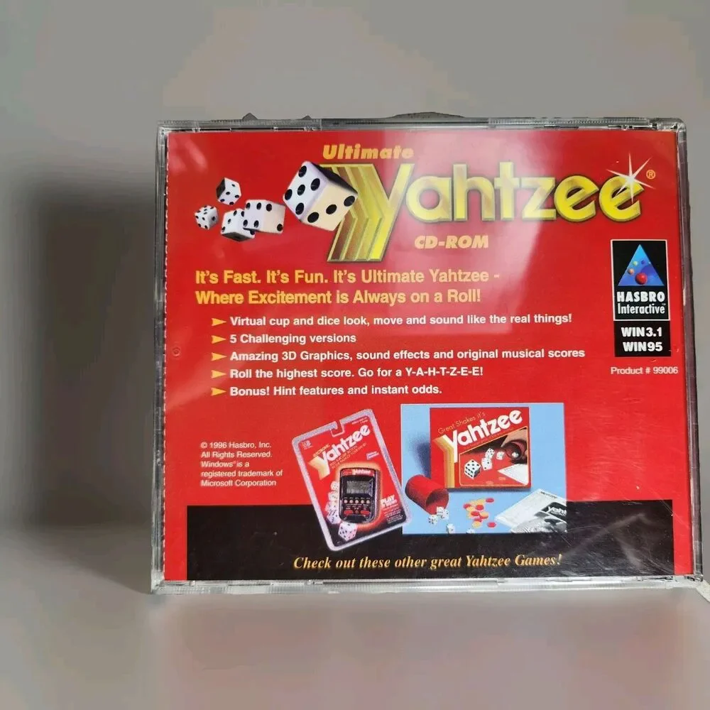 Vintage 1996 Hasbro Yahtzee Interactive PC CD-ROM Game with Manual - 90S